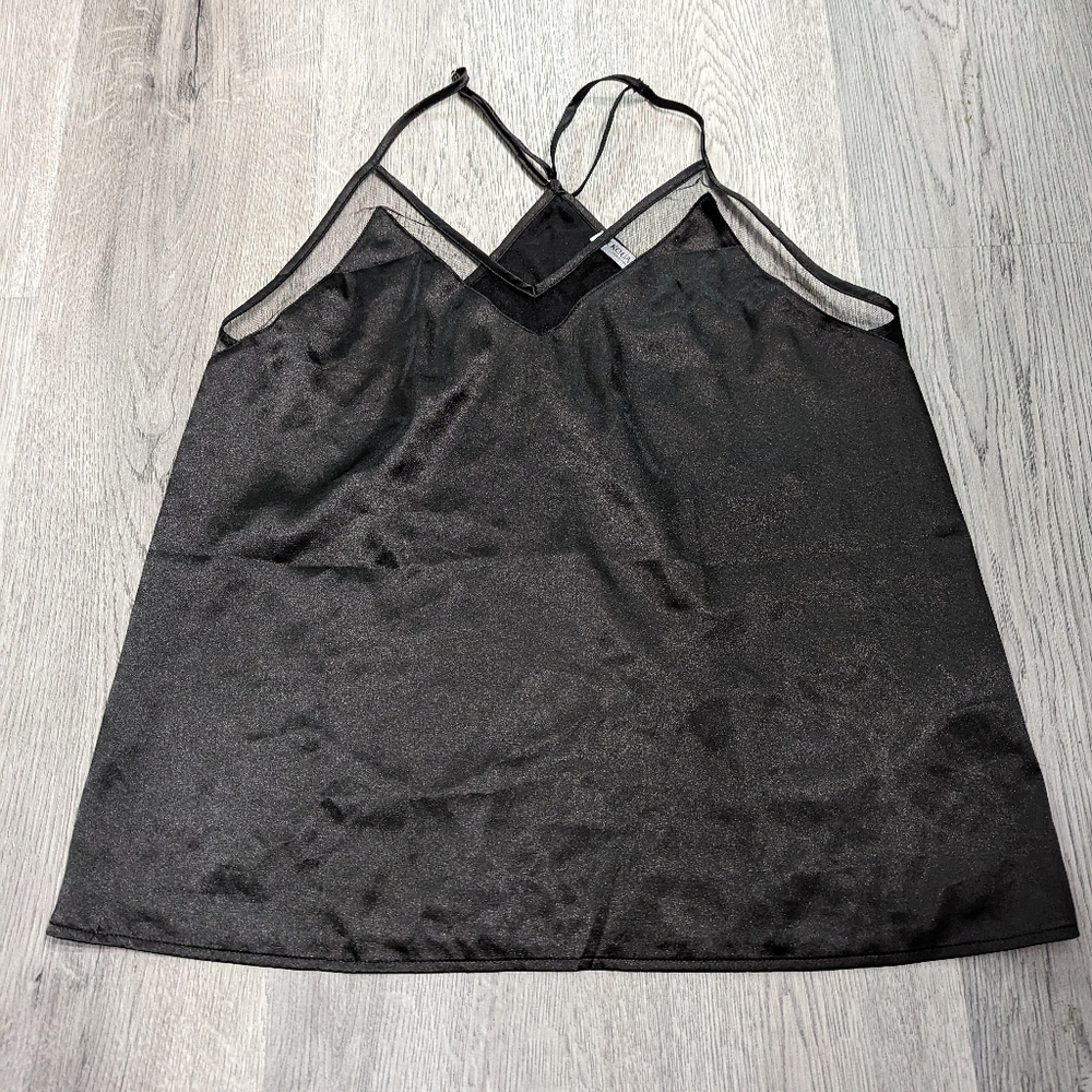 Ekouaer Black Satin Mesh Camisole Y2K Lingerie Cami Top M